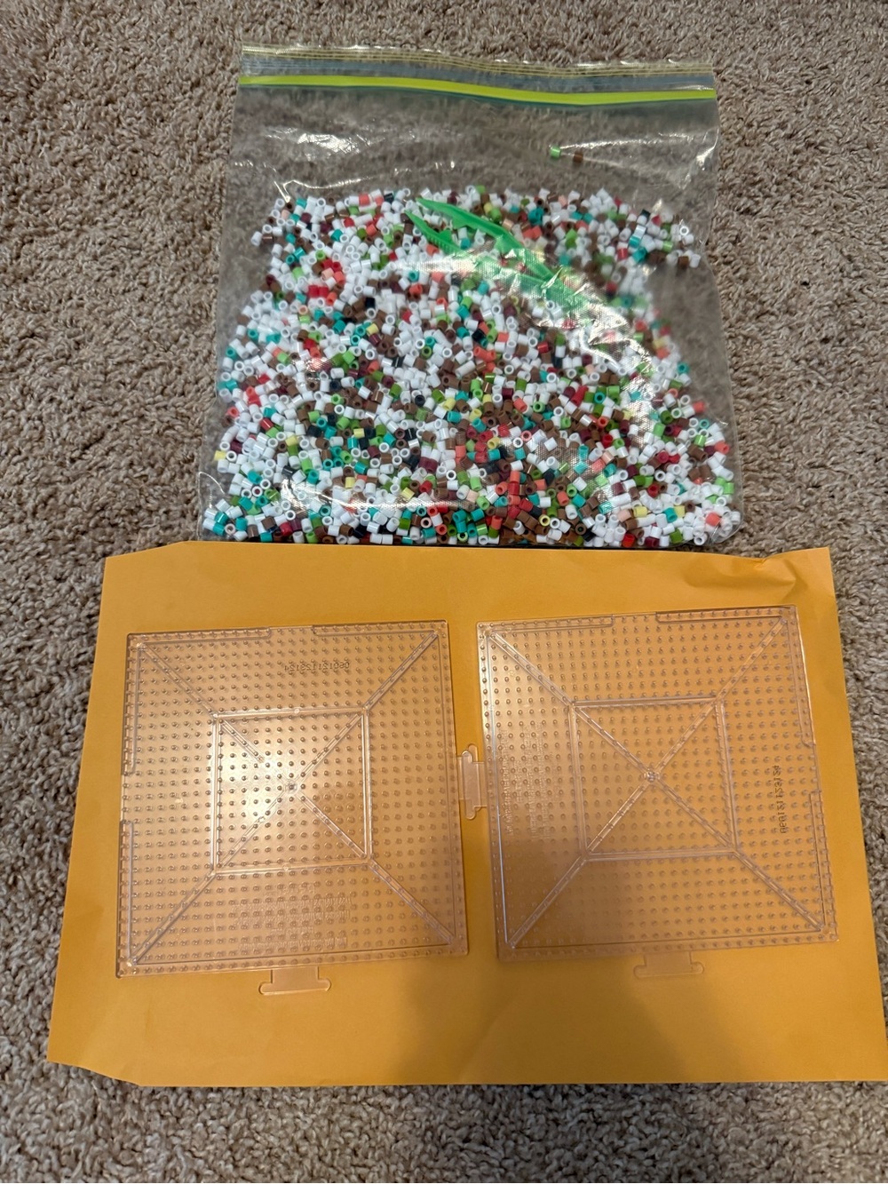 Lot of Multicolor Tiny Fuse Beads and 2 Pegboard Trays, Tweezers